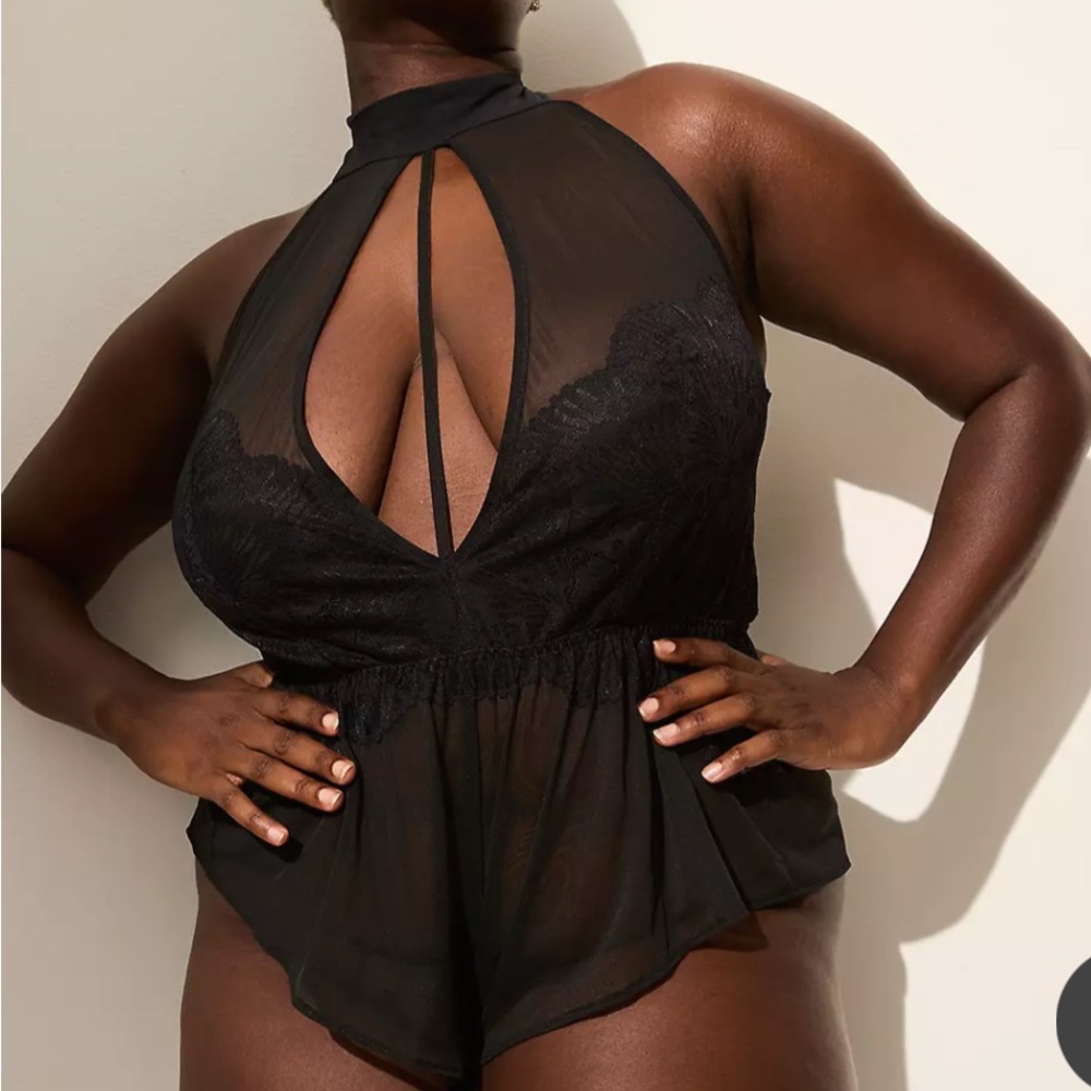 Black Sheer Lace Halter Bodysuit